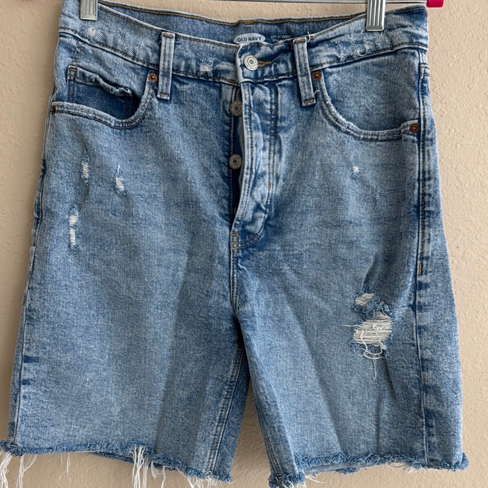Old Navy Blue Distressed Bermuda Jean Shorts